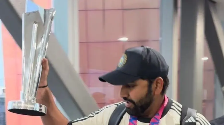 'It's Home': Team India Captain Flashes T20 World Cup Trophy Upon Return, To Meet PM Modi Shortly Rohit Sharma holding T20 World Cup trophy