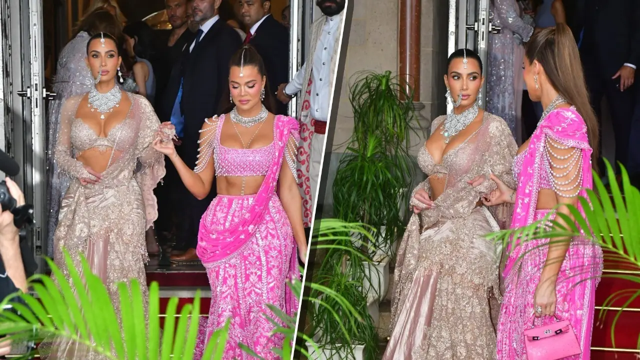 Keeping Up With India: Kim-Khloe Give Traditional Wear Their Own Spin For Anant's Shubh Ashirwad Kim and Khloe Kardashian