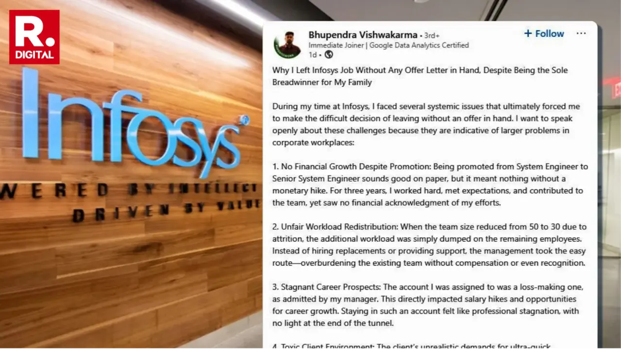 Amid 90-Hour Work Debate, Infosys Employee Quits Citing 'Toxic' Culture, Alleges Language Bias Amid 90-Hour Work Debate, Infosys Employee Quits Citing 'Toxic' Culture, Alleges Language Bias