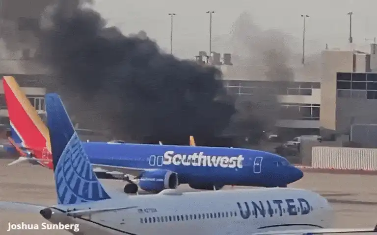 American Airlines plane catches fire at Denver International Airport