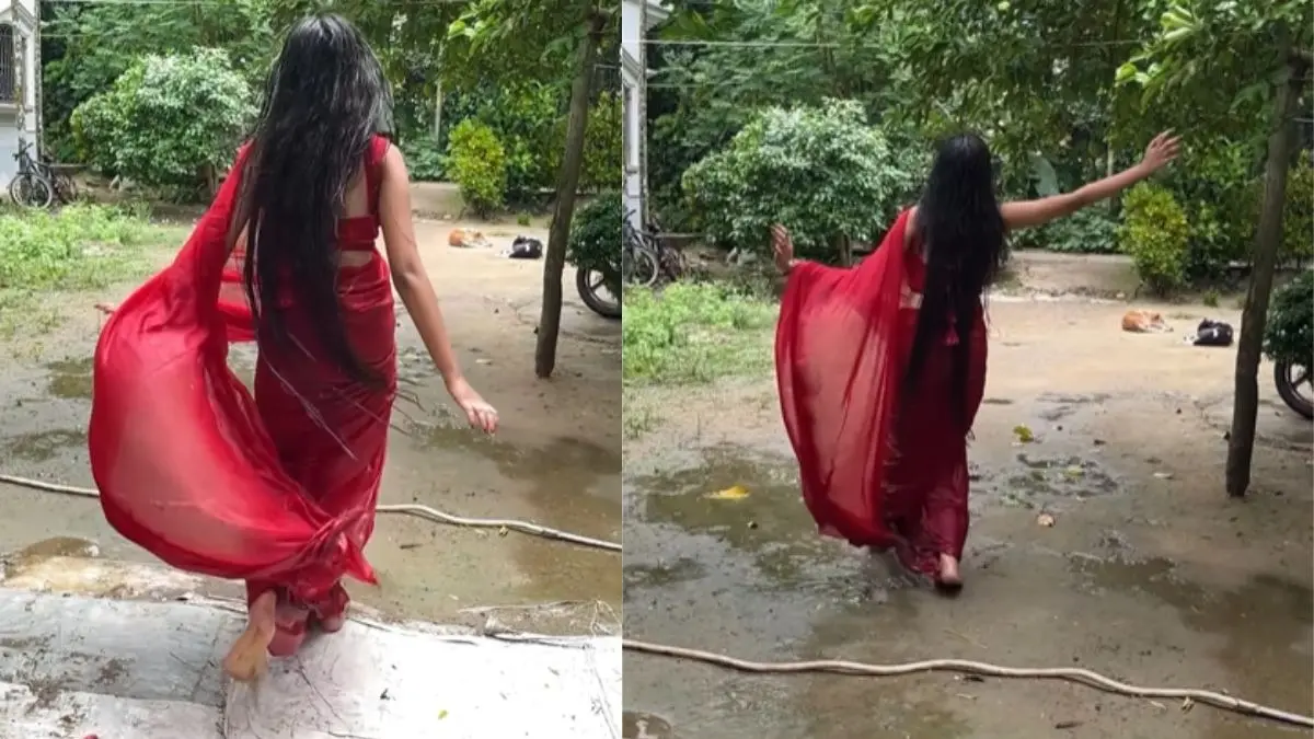 While making a reel girl in red saree fell face down