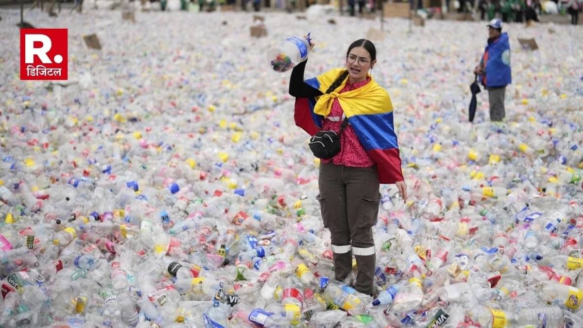 Why was main square of the capital in this country filled with millions of plastic bottles