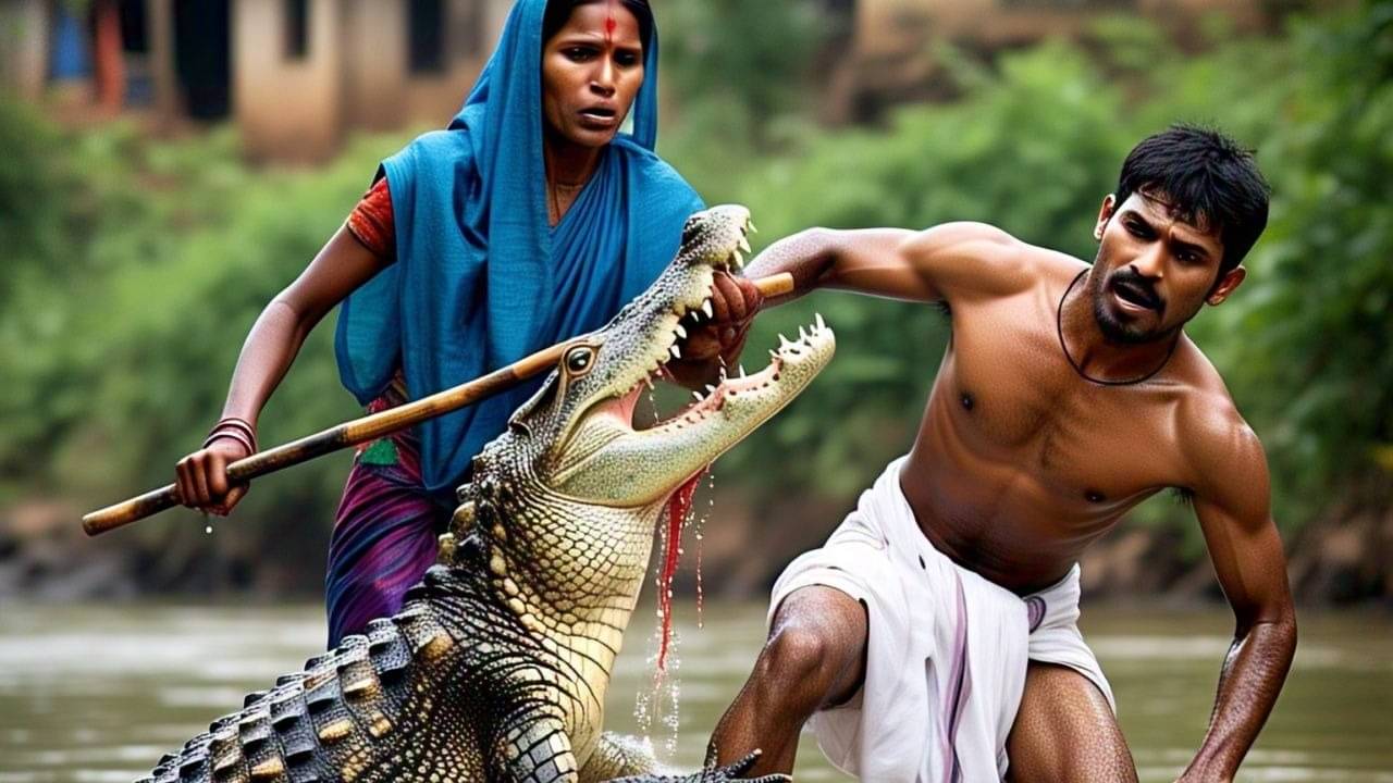 wife-save-life-husband-from-crocodile-in-river