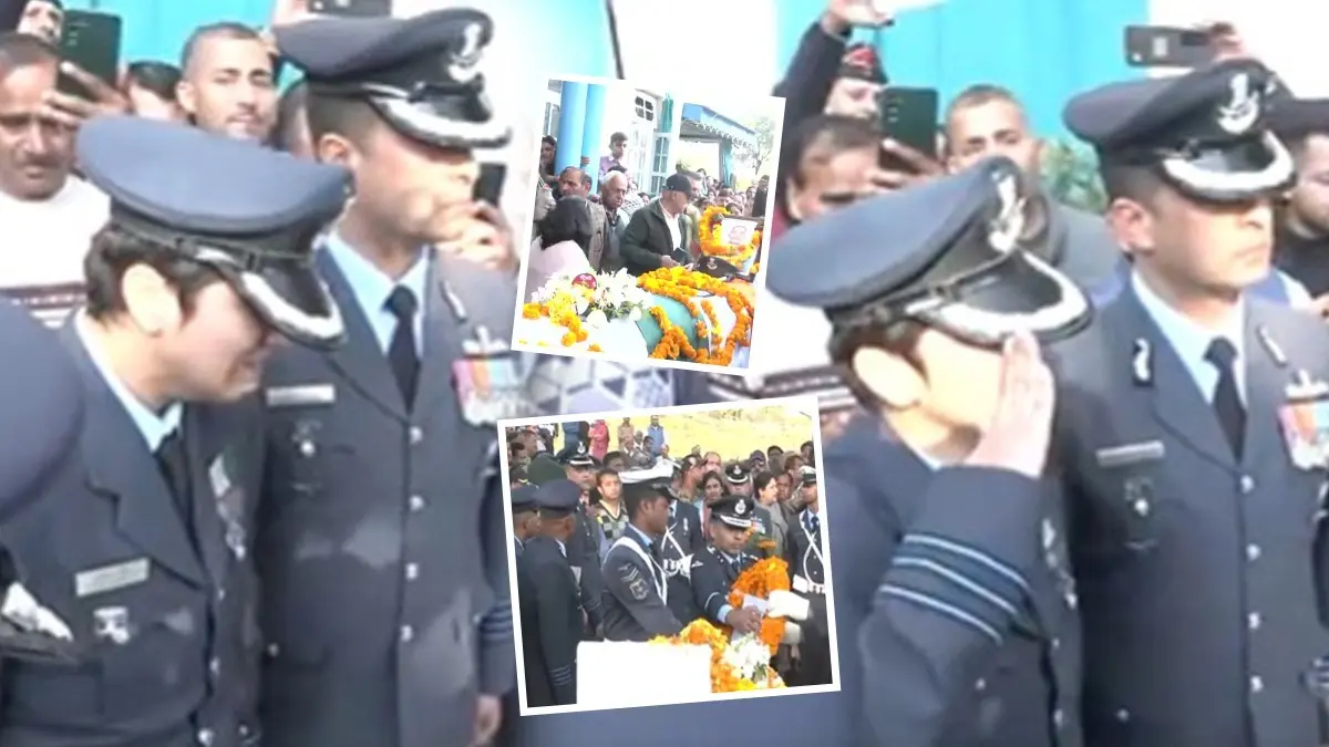 Wing Commander Afshan Bids Tearful Adieu to Husband Namansh Syal, Pilot of Crashed Tejas; Villagers Pay Final Respects