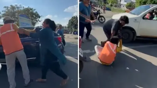 Woman attack security guard