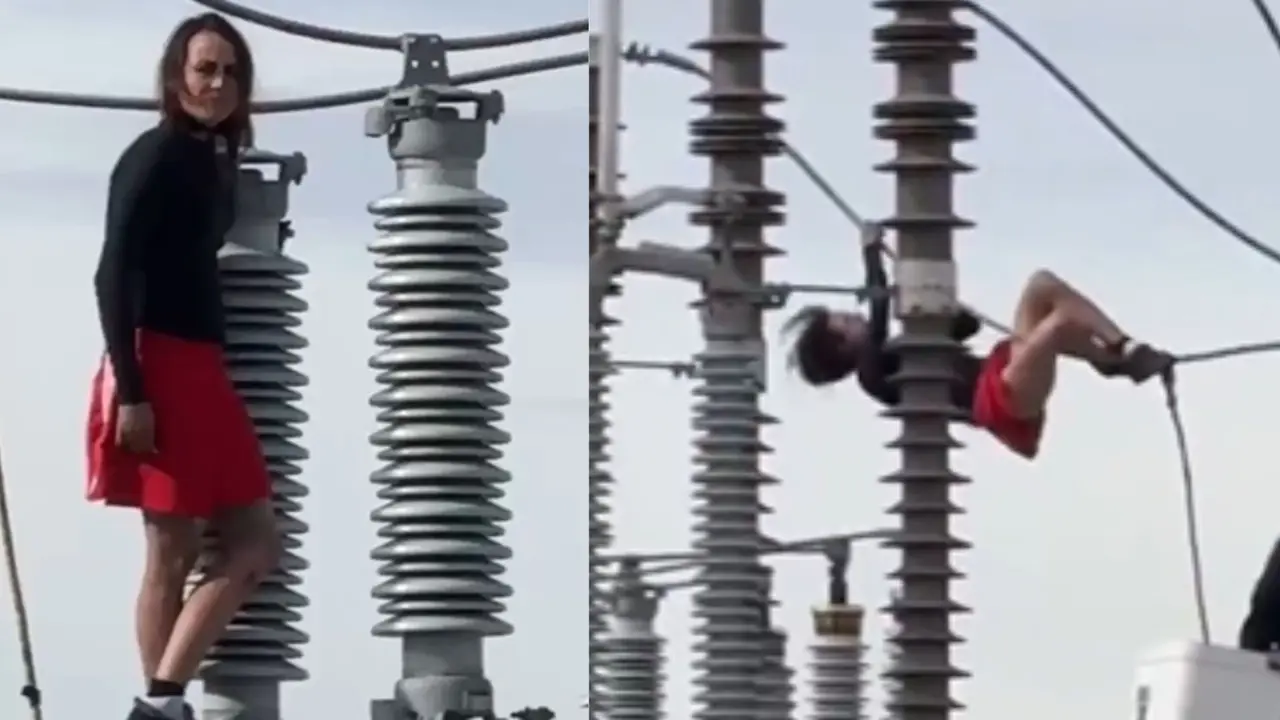 woman climbed on a high-voltage transformer