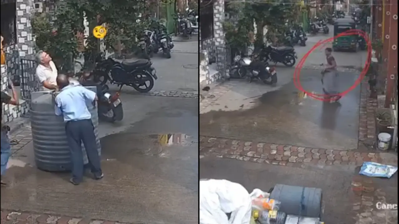 Woman Narrowly Escapes Water Tank Fell From Building | WATCH Woman Escapes Water Tank Fall, Viral Video
