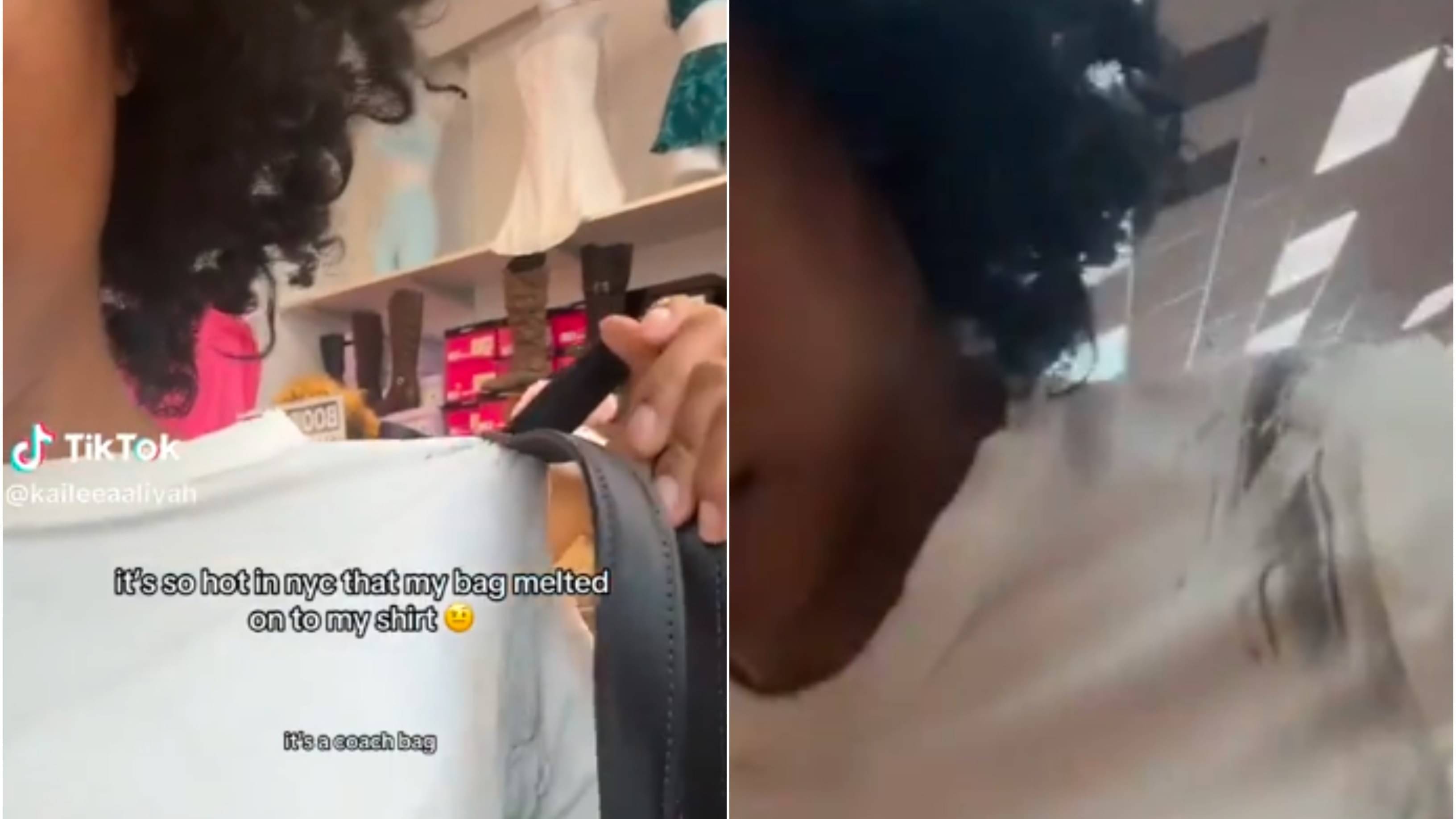 Woman's purse melted on t-shirt