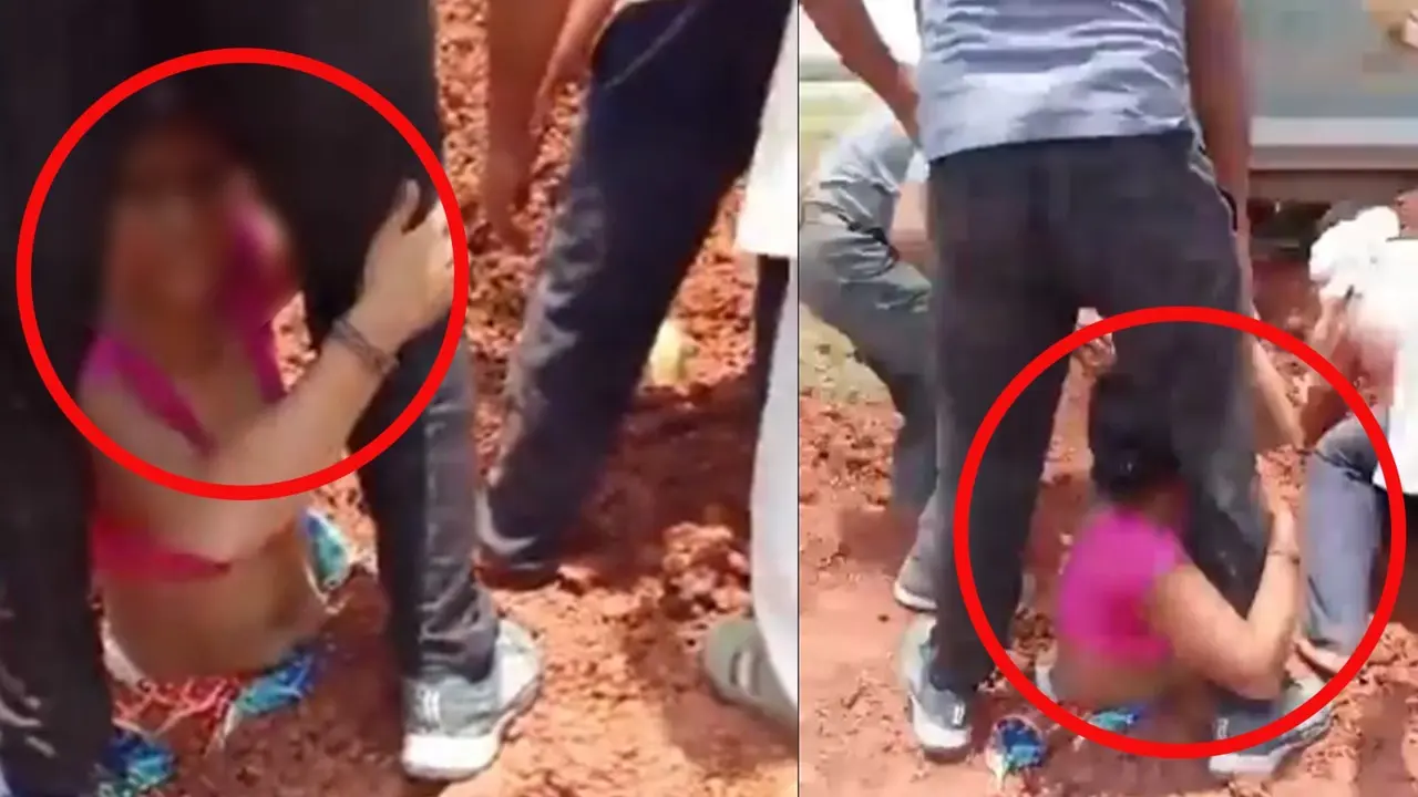 Women Partially Buried In Murrum While Protesting Against Road Construction