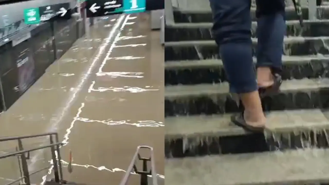 Worli Falls: View Of The Newly Inaugurated Worli Aqua Line After Heavy Rain In Mumbai Worli Aqua Line Metro Viral Video