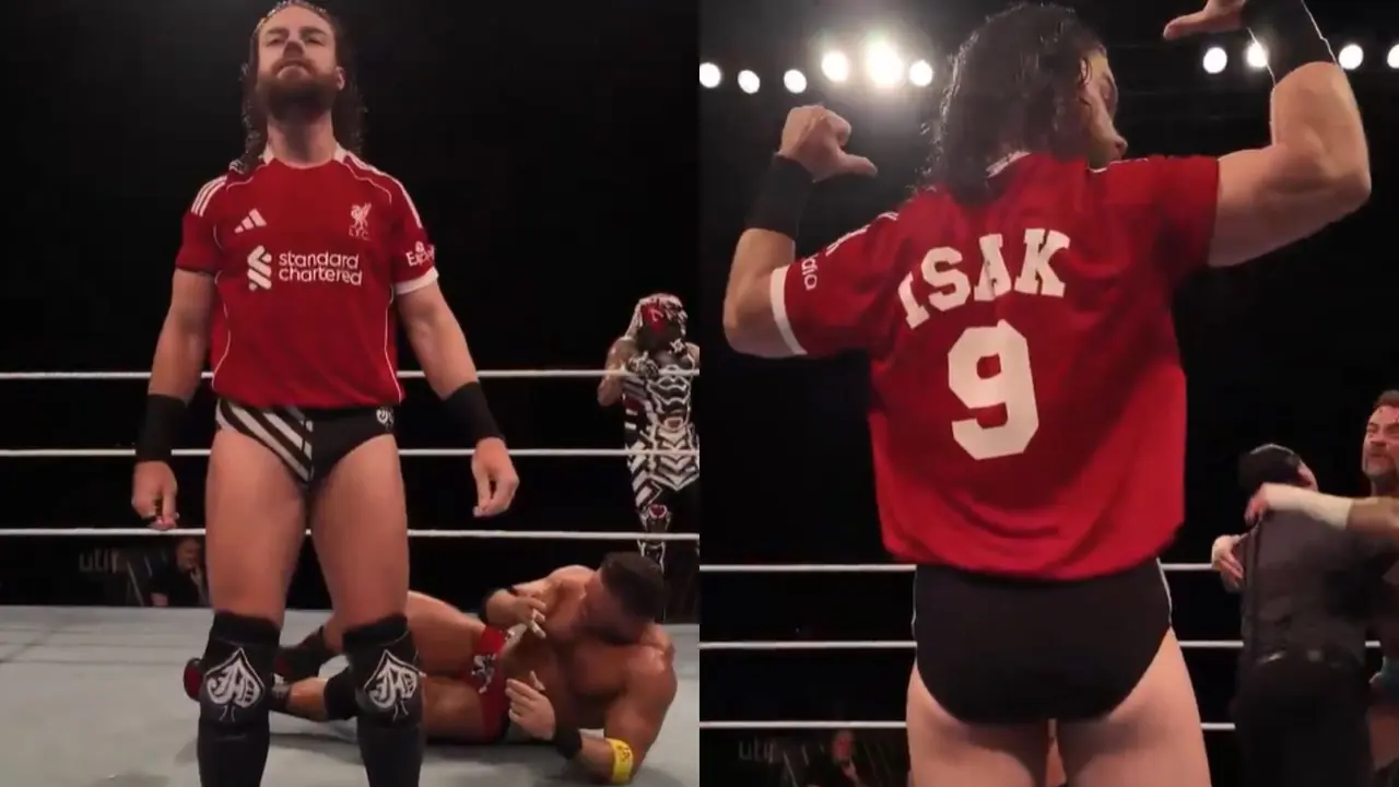 WWE wrestler JD McDonagh taunts Newcastle fans by unveiling a Liverpool jersey with 'Isak 9' on it.