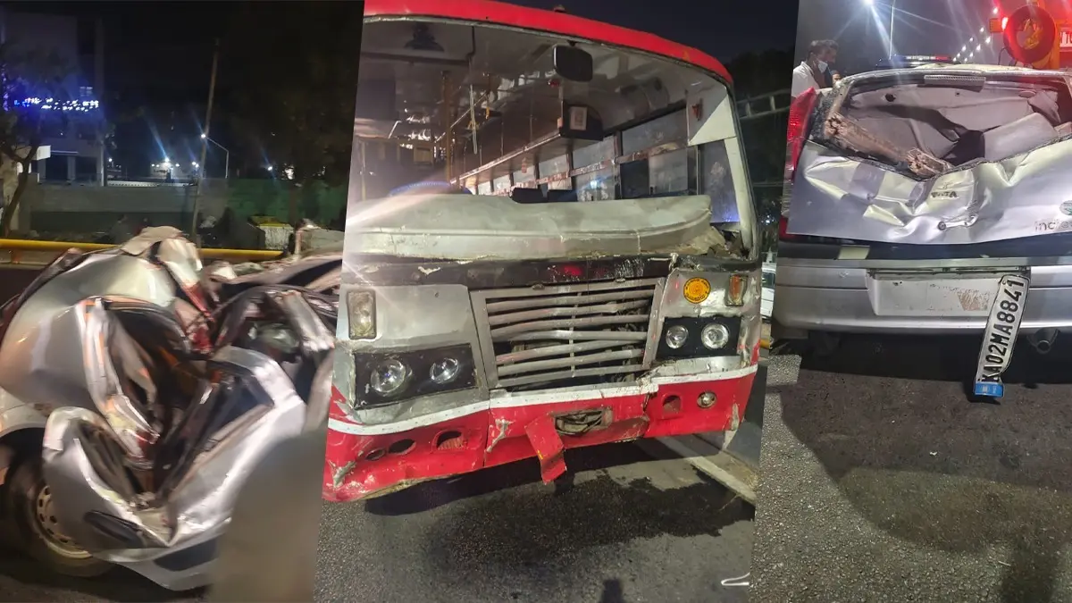 Five Youths Killed After Speeding Car Overturns, Slams Into KSRTC Bus Near Bengaluru Flyover X