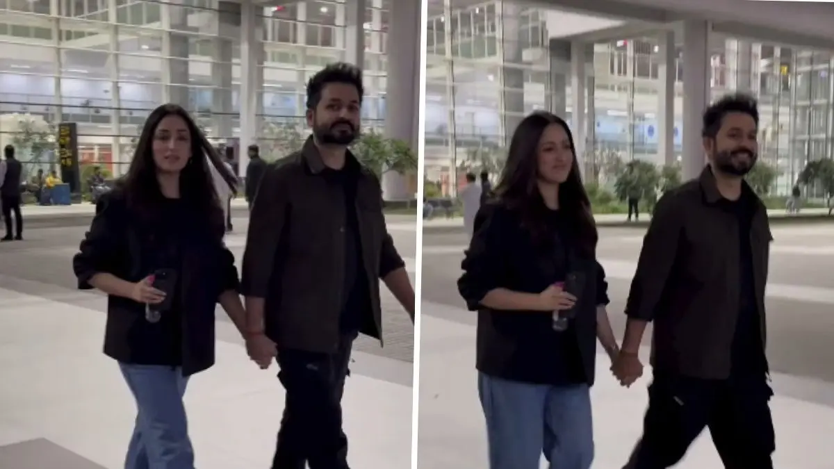 Yamai Gautam-Aditya Dhar at airport