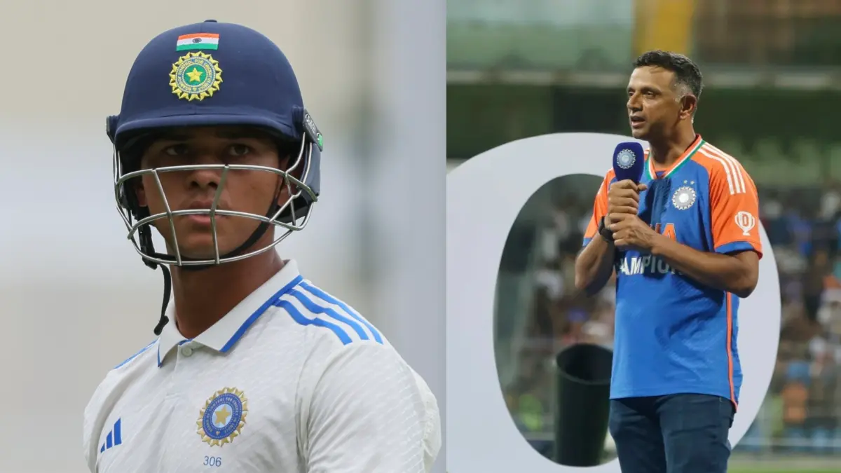 Yashasvi Jaiswal during BGT 2024-25 and Rahul Dravid while celebrating India's T20 World Cup win in Mumbai