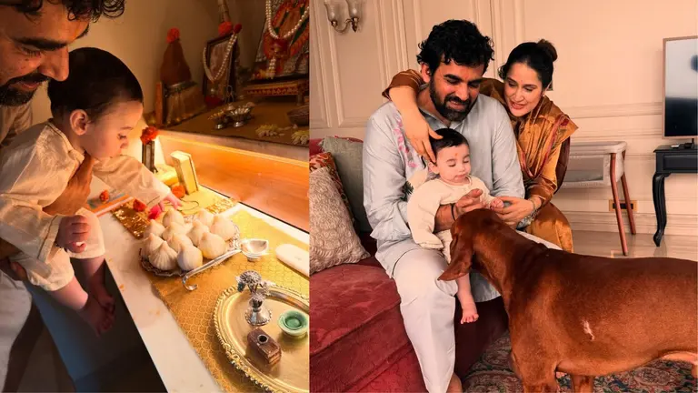 Ganesh Chaturthi पर जहीर खान ने दुनिया को दिखाई बेटे फतेहसिंह खान की पहली झलक, छठी तस्वीर पर फिदा हुए फैंस zaheer khan and Sagarika Ghatge reveals son fatehsingh khan face to the world on ganesh chaturthi