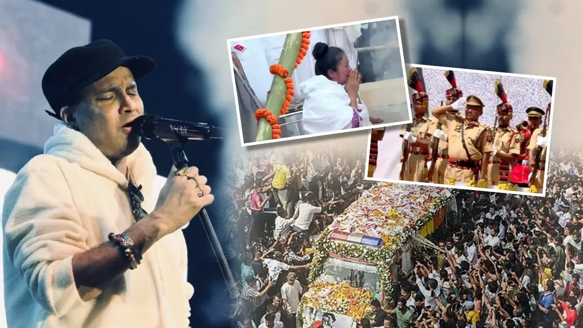 Zubeen Garg's wife breaks down at his funeral