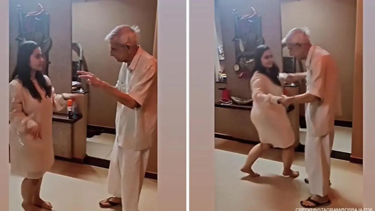 girl dances with her grandfather on song my bestie