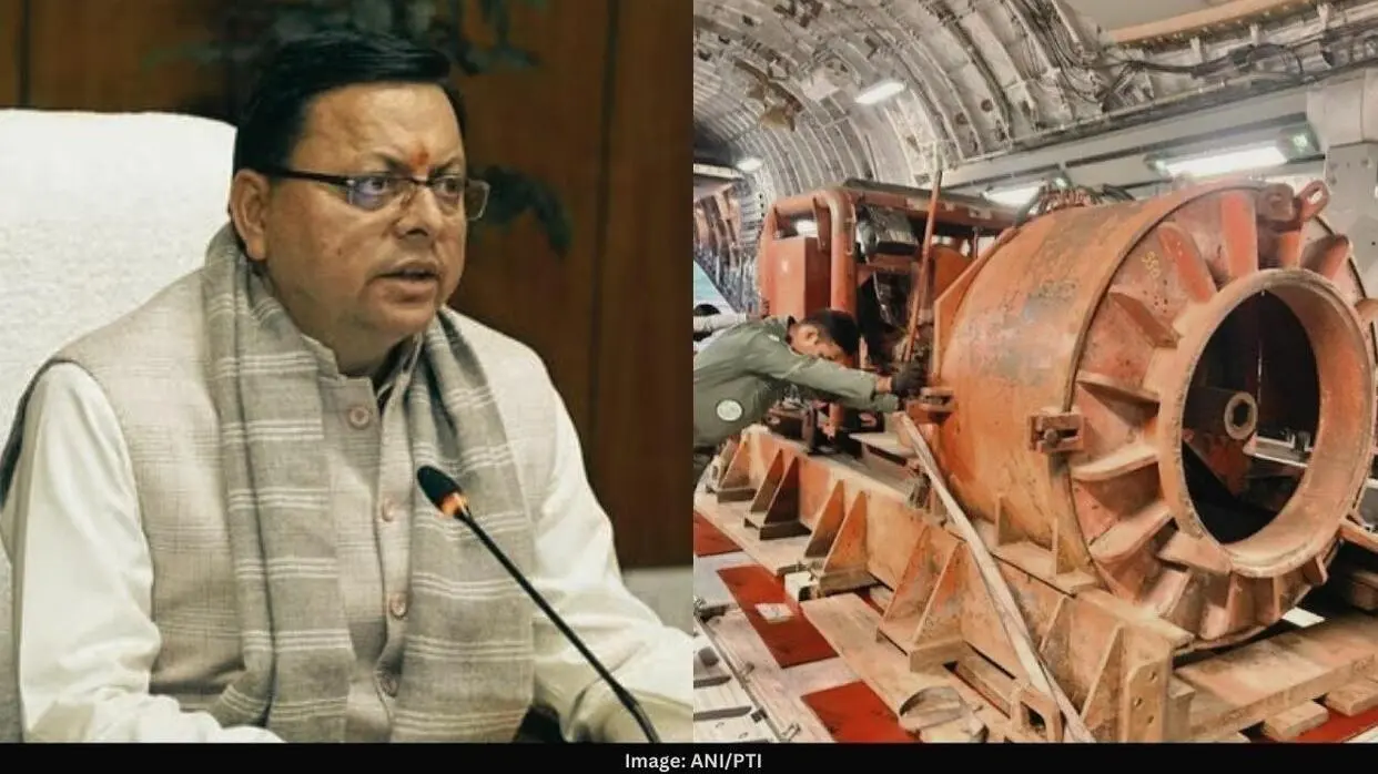 Chief Minister Pushkar Singh Dhami and Drilling Machine
Image: ANI/PTI