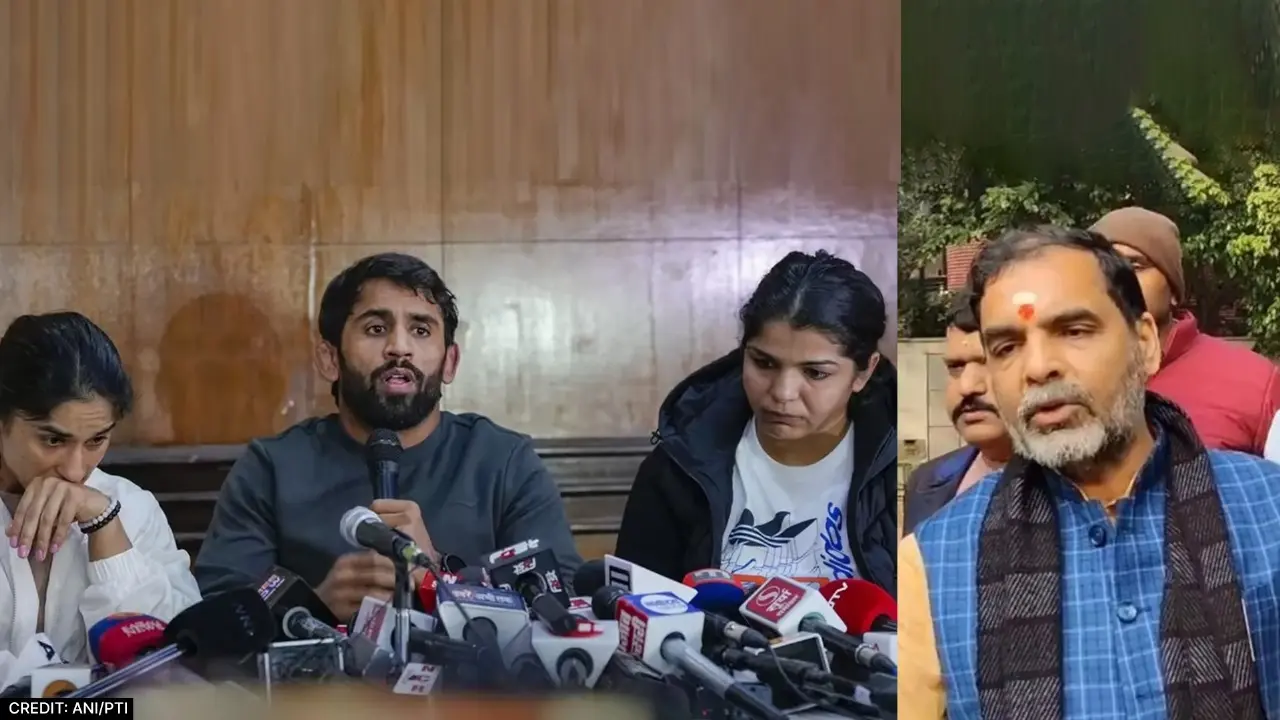 Indian Wrestlers Bajrang, Vinesh & Sakshi Malik and Suspended WFI Chief Sanjay Singh