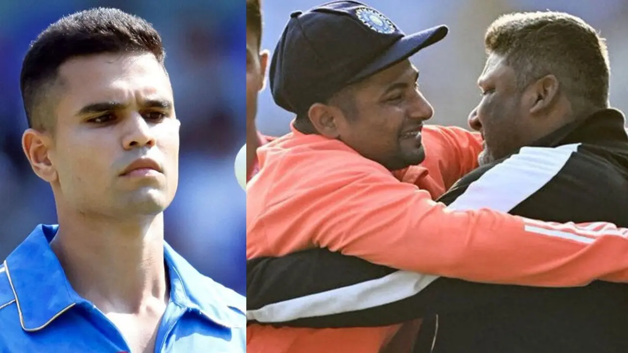Arjun Tendulkar and Sarfaraz khan with his father