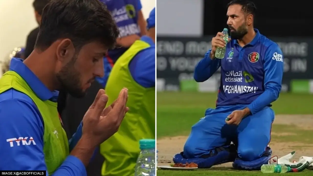 Afghan players break their ramadan fast during the match