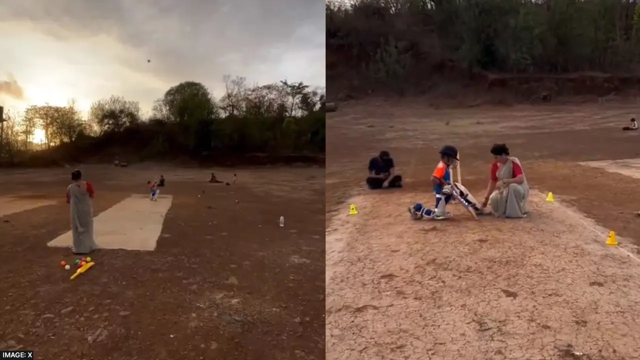 Mother passionate about cricket gave tremendous batting practice to her young son
