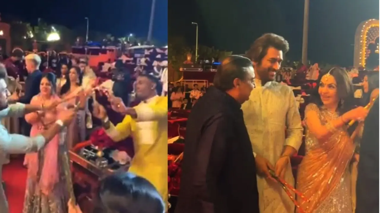 MS Dhoni grooves in Gujarati vibes, gets immersed in Dandiya with wife Sakshi, Dwayne Bravo - WATCH MS Dhoni Dandiya