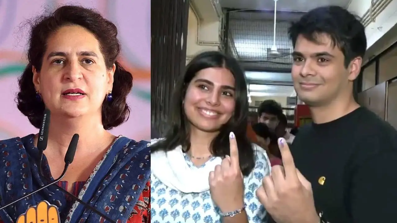Priyanka Gandhi children Raihan Rajiv Vadra and Miraya Vadra cast their vote