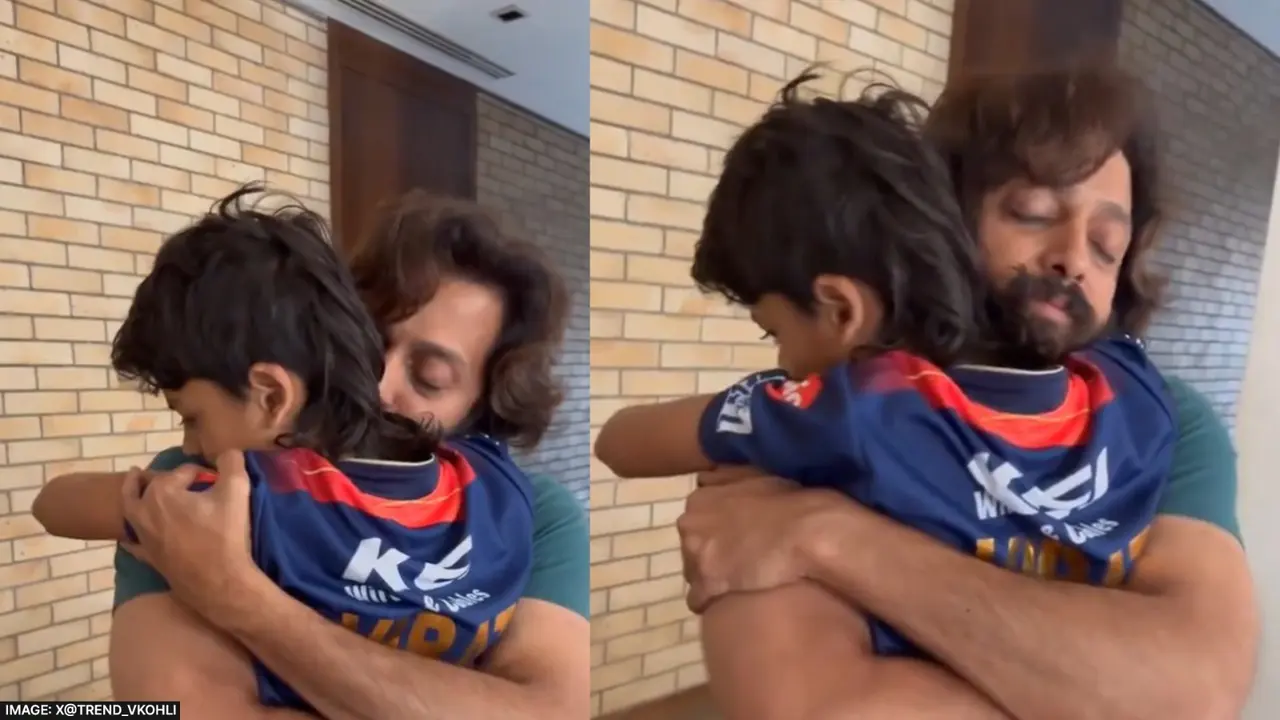 Ritesh Deshmukh son wearing Virat Kohli jersey