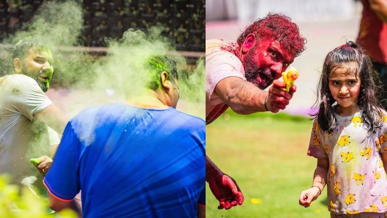 Rohit Sharma Playing holi with family