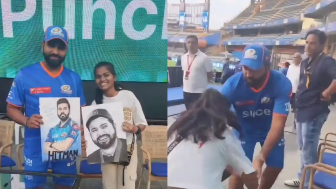 rohit sharma video viral little girl touches feet hitman wins heart