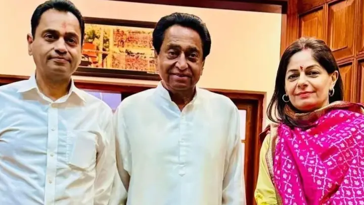 priya nath with nakul nath (left) and father in law Kamal nath