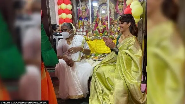 Jacqueline Fernandez celebrates Ganesh Chaturthi with NGOs in a gorgeous green saree jacqueline fernandez