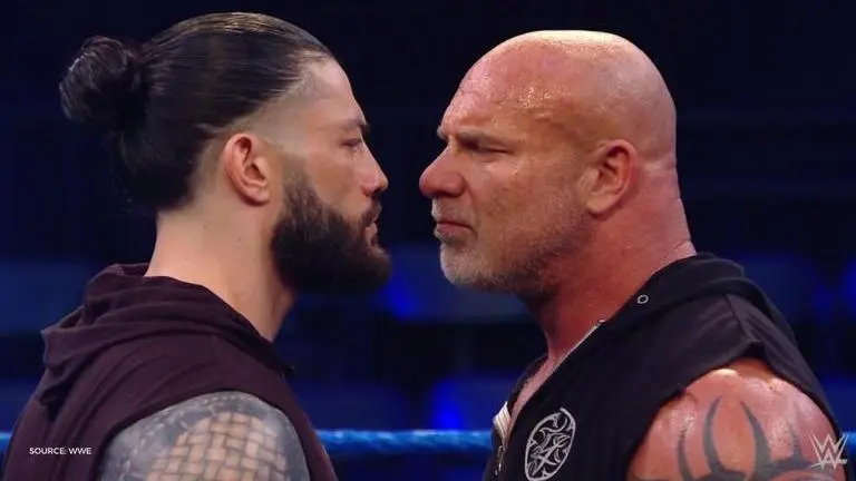 Roman Reigns' intense staredown with Universal Champion Goldberg on SmackDown: Watch Roman Reigns