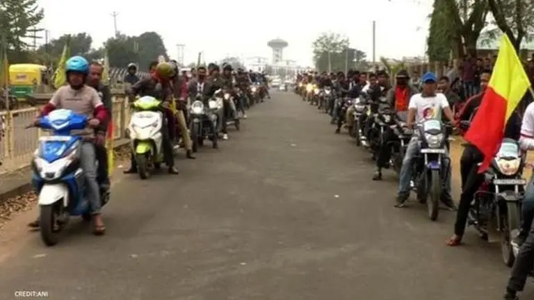 Tripura: Pro-CAA supporters participate in a bike rally at Khumulwng CAA
