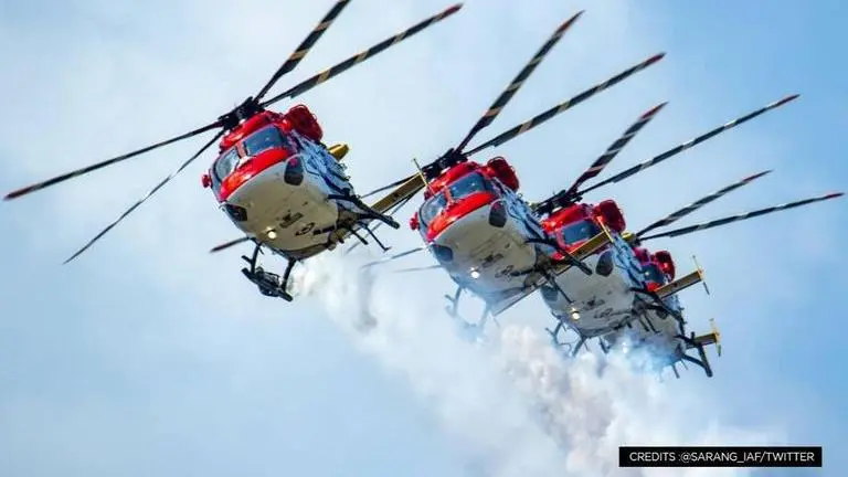 IAF Sarang helicopter display team performs at MAKS 2021 Moscow Air Show IAF Sarang