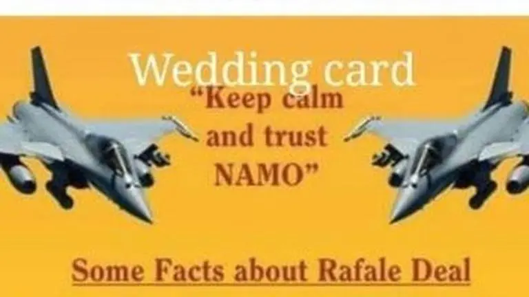 DON'T MISS: We've seen 'vote for BJP/Congress' marriage cards before but this 'Rafale fact-sheet' wedding invite takes things to new heights DON'T MISS: We've seen 'vote for BJP/Congress' marriage cards before but this 'Rafale fact-sheet' wedding invite takes things to new heights