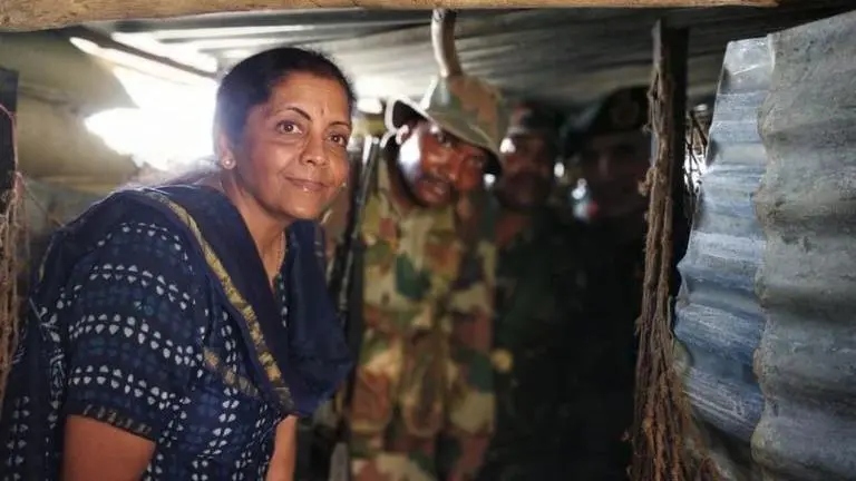 WATCH: Raksha Mantri Nirmala Sitharaman gets into a border bunker by the sea, with water-level viewing window WATCH: Raksha Mantri Nirmala Sitharaman gets into a border bunker by the sea, with water-level viewing window