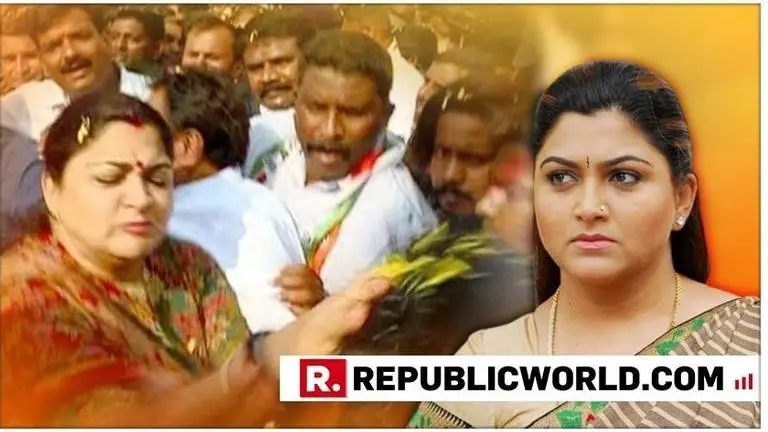 Actress turned politician Khushbu Sundar slaps a man for misbehaving with her at a rally in Bengaluru Actress turned politician Khushbu Sundar slaps a man for misbehaving with her at a rally in Bengaluru