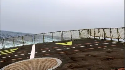 IN PICTURES: Indian Navy's ship experiences a 'roll' as Cyclone Fani roils the seas, water enters quarterdeck IN PICTURES: Indian Navy's ship experiences a 'roll' as Cyclone Fani roils the seas, water enters quarterdeck