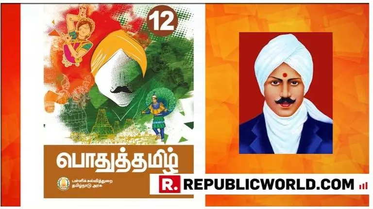 Tamil poet Subramaniya Bharathiyar in saffron turban, instead of white in Tamil textbooks sparks controversy Tamil poet Subramaniya Bharathiyar in saffron turban, instead of white in Tamil textbooks sparks controversy