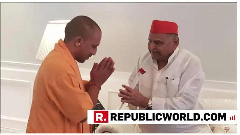 UP CM Yogi Adityanath meets Mulayam Singh Yadav after the latter was admitted to hospital over high blood pressure on Sunday