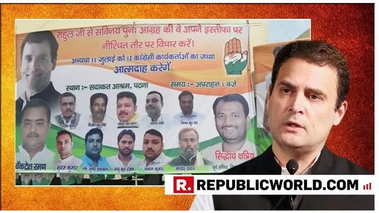 Shocking: Bihar Congress threatens 12 workers' self-immolation if Rahul Gandhi doesn't re-reconsider his resignation ahead of arrival in Patna over defamation suit Shocking: Bihar Congress threatens 12 workers' self-immolation if Rahul Gandhi doesn't re-reconsider his resignation ahead of arrival in Patna over defamation suit