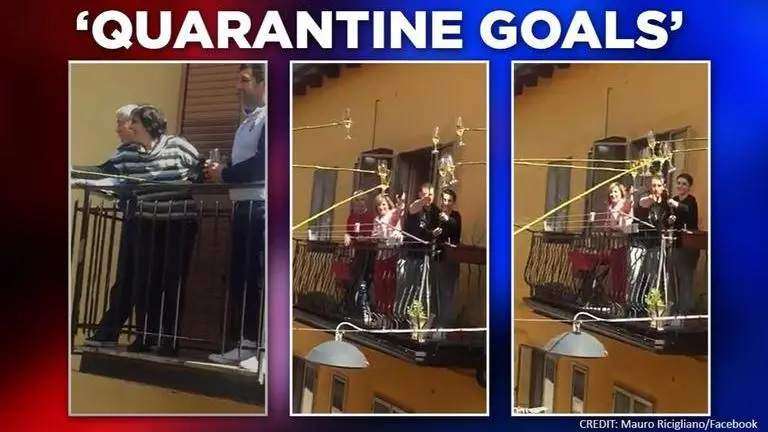 Social distancing: Italian town raises toast with glasses tied to sticks amid quarantine Italy