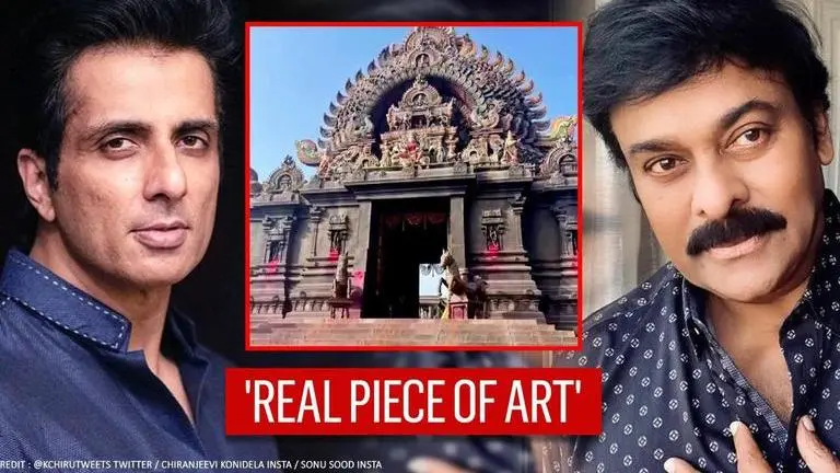 Chiranjeevi shares temple set from 'Acharya', co-actor Sonu Sood says 'one of the best' Chiranjeevi shares temple set from 'Acharya', co-actor Sonu Sood says 'One of the best'