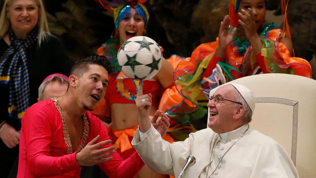Circus performers entertain Pope Francis at Vatican.