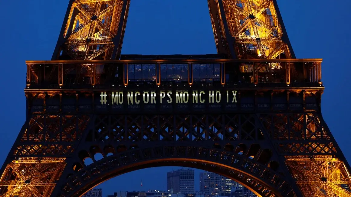 The Eiffel Tower lit up with the expression “My Body, My Choice" after the legislation was approved