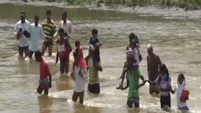 Chhattisgarh: Students cross river to reach school, rainwater adds woe Chhattisgarh