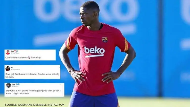 Man United fans joke about Dembele's injury record, label him 'Dembulance' man united