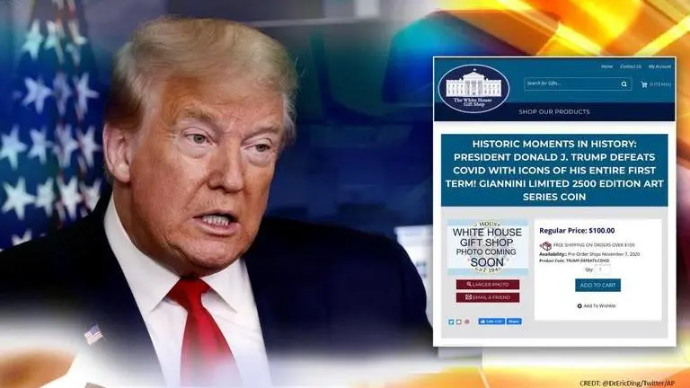 'Trump defeats COVID' $100 commemorative coins go on sale as president recovers slowly Donald Trump